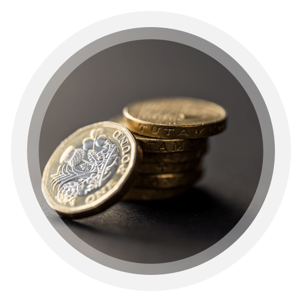 British pound coins in a pile